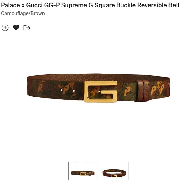 Authentic Palace x Gucci Supreme G Square Buckle Reverrsible Camouflage Belt